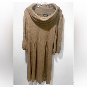 Sweater Dress Medium Long Sleeve Elastic Cuffs Cowl Neck Light Brown Cozy Casual
